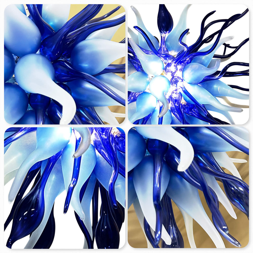 Chihuly Style Chandelier Hand Blown Glass Chandelier (Deep Blue And Frosted White Colors)