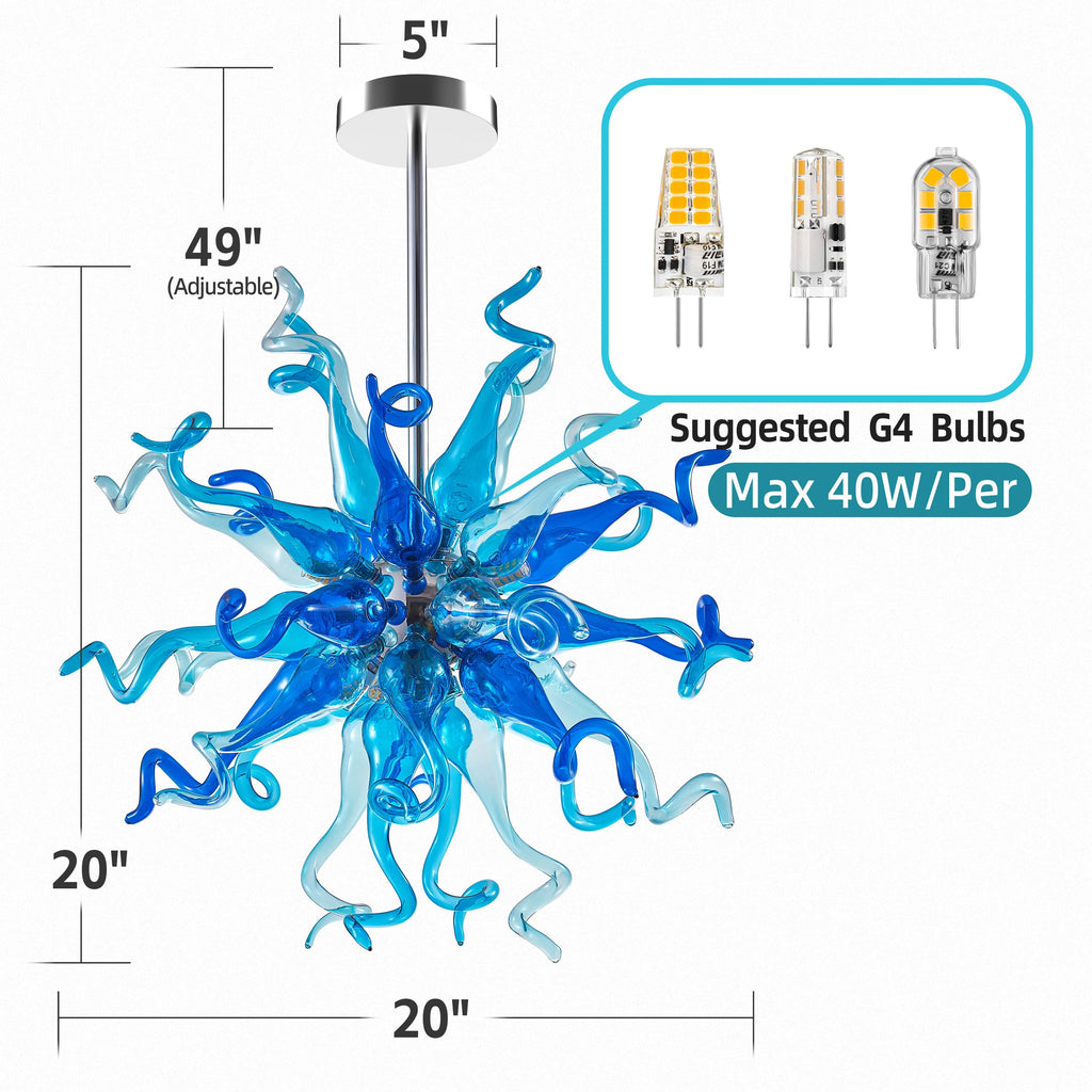 Chihuly Style Chandeliers Sputnik Pendant Light (Light Azure And Blue )