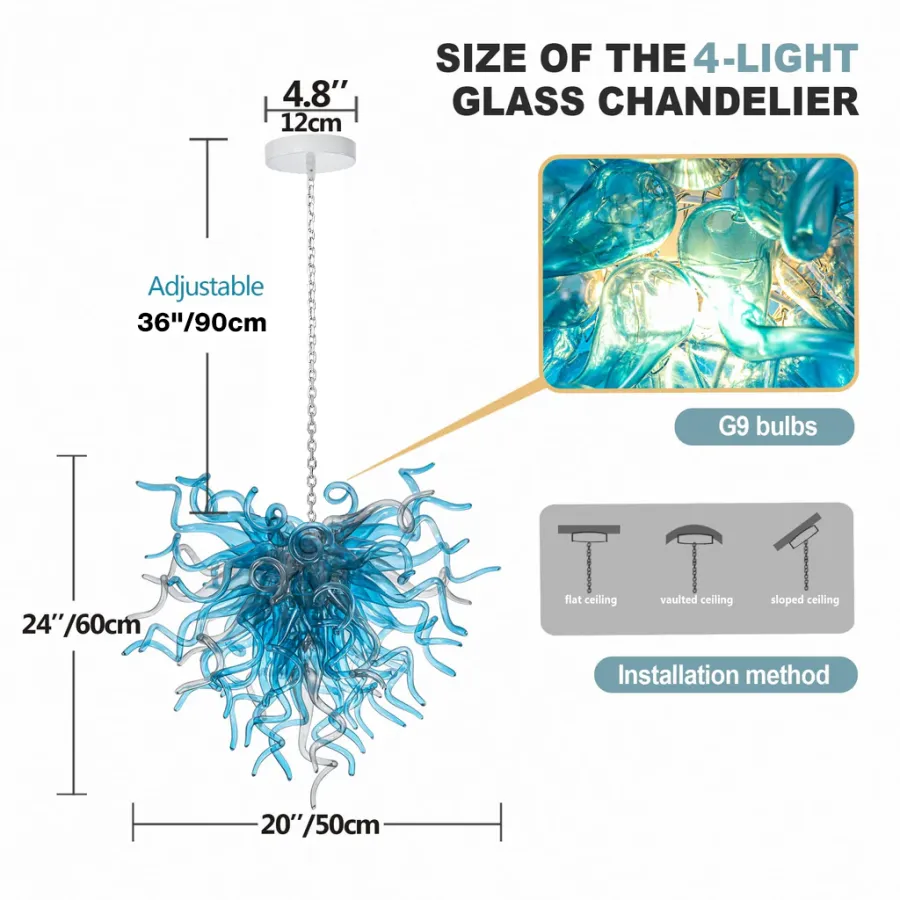 Chihuly Style Chandeliers(Blue to Clear Ombré)(3 Size)