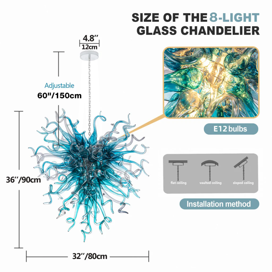 Chihuly Style Chandeliers(Blue to Clear Ombré)(3 Size)