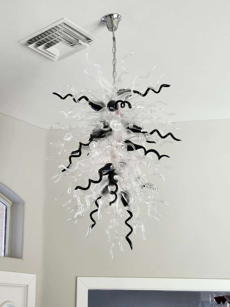 Chihuly-Style Chandelier (Black & Clear Glass)