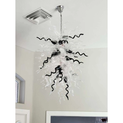 Chihuly-Style Chandelier (Black & Clear Glass) 01