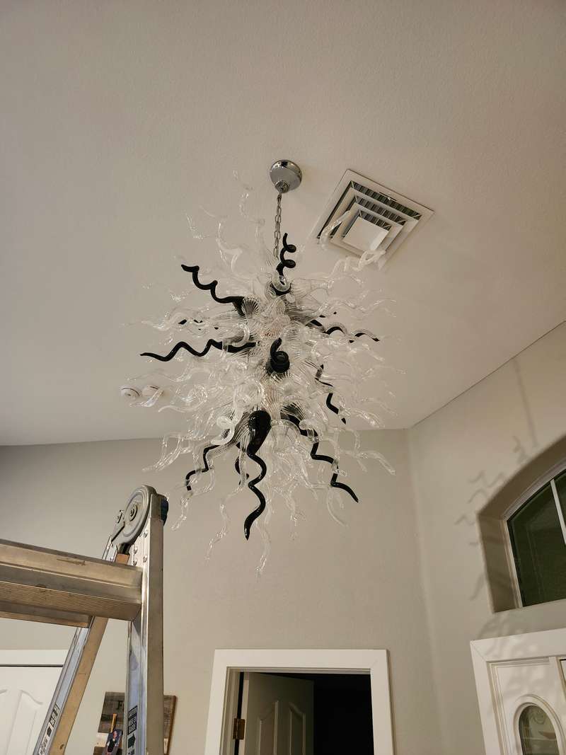 Chihuly-Style Chandelier (Black & Clear Glass)