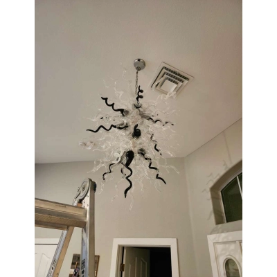 Chihuly-Style Chandelier (Black & Clear Glass) 02