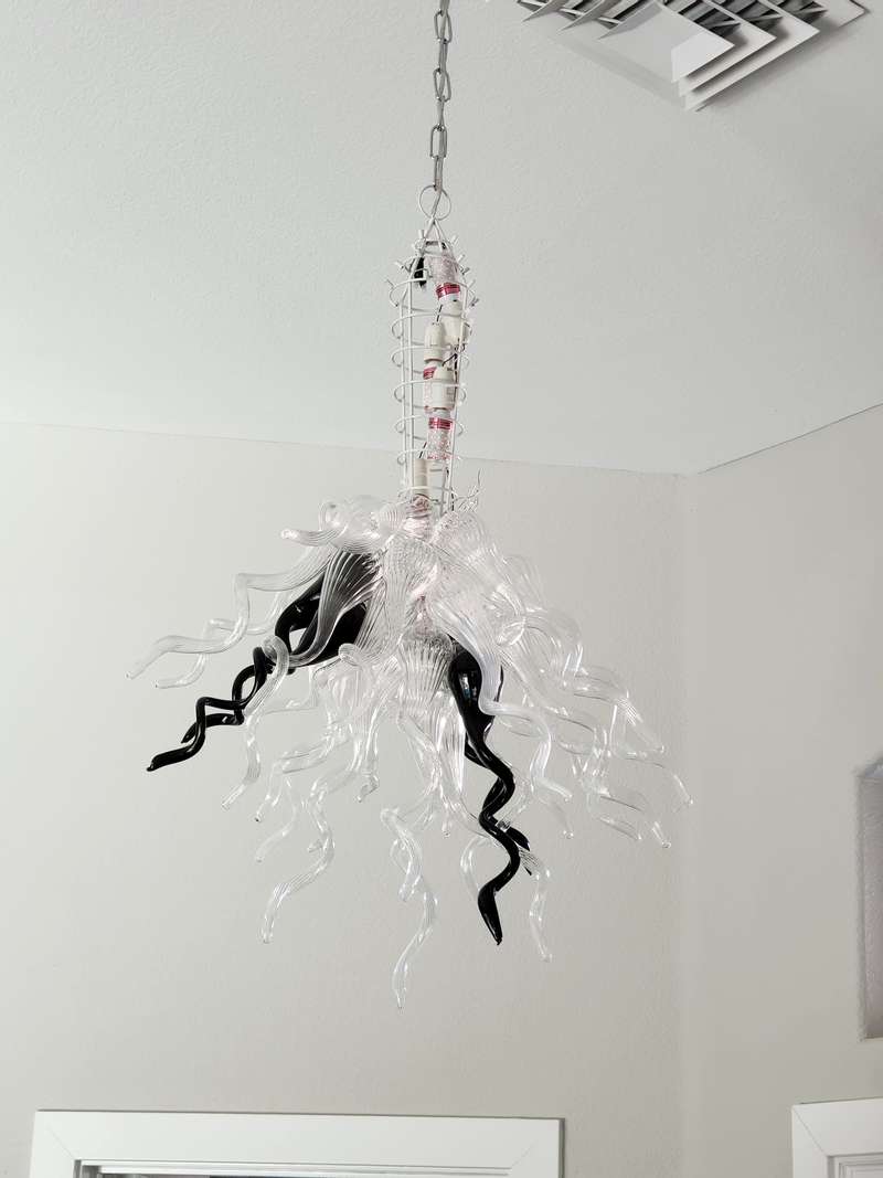 Chihuly-Style Chandelier (Black & Clear Glass)