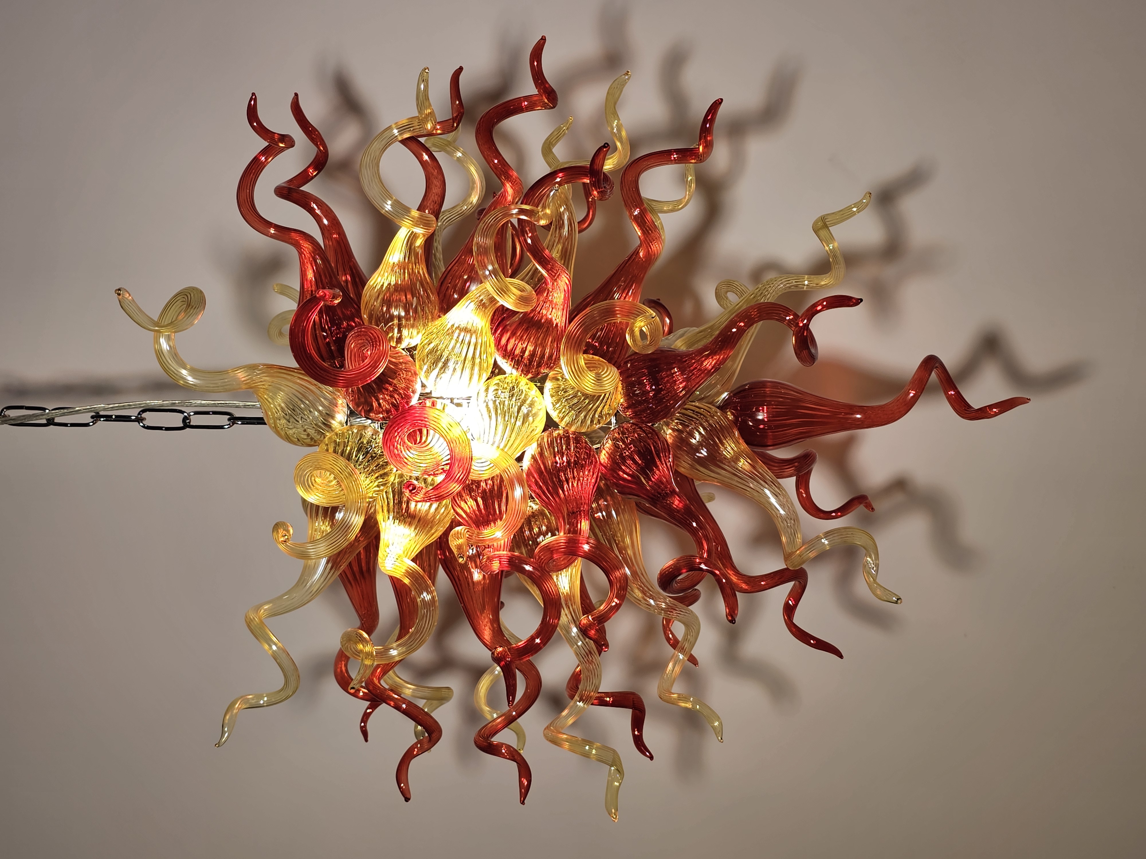 Chihuly Style Chandelier Hand Blown Glass Chandelier (Christmas Limited Edition Amber With Red)