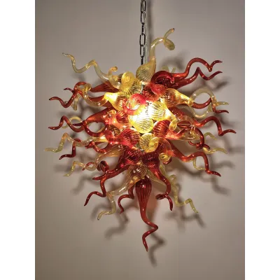 Chihuly Style Chandelier Hand Blown Glass Chandelier (Christmas Limited Edition Amber With Red) 02