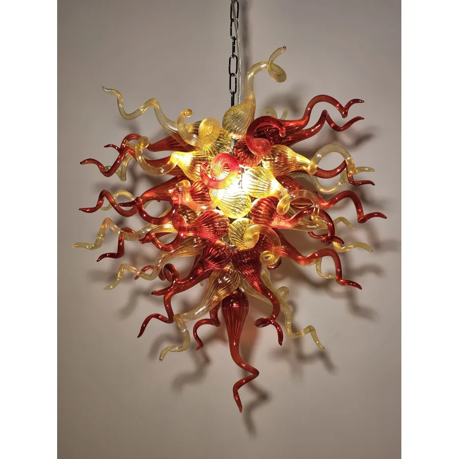 Chihuly Style Chandelier Hand Blown Glass Chandelier (Christmas Limited Edition Amber With Red)