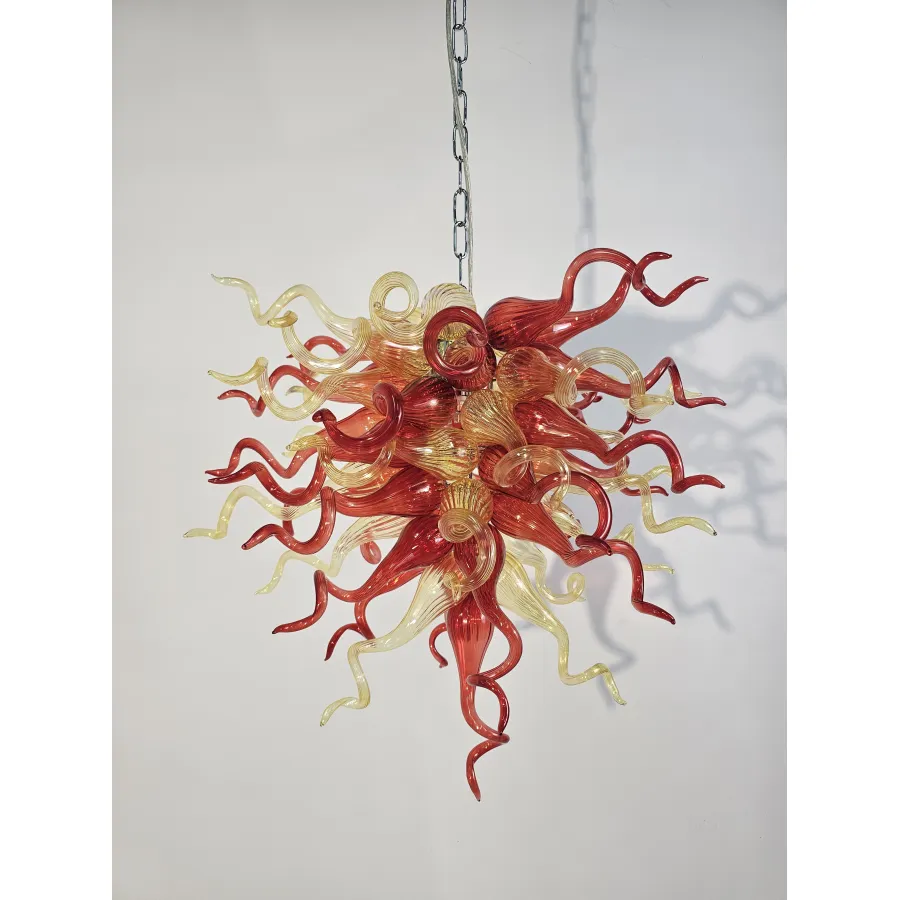 Chihuly Style Chandelier Hand Blown Glass Chandelier (Christmas Limited Edition Amber With Red)