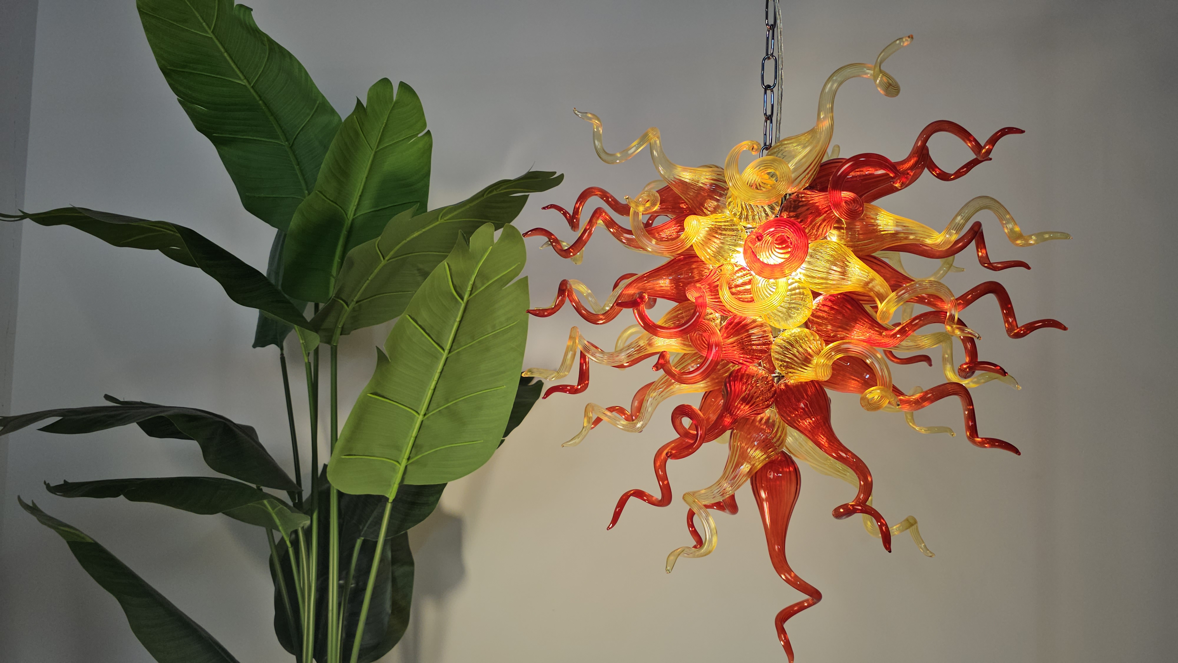 Chihuly Style Chandelier Hand Blown Glass Chandelier (Christmas Limited Edition Amber With Red)
