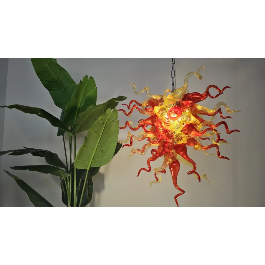 Chihuly Style Chandelier Hand Blown Glass Chandelier (Christmas Limited Edition Amber With Red)
