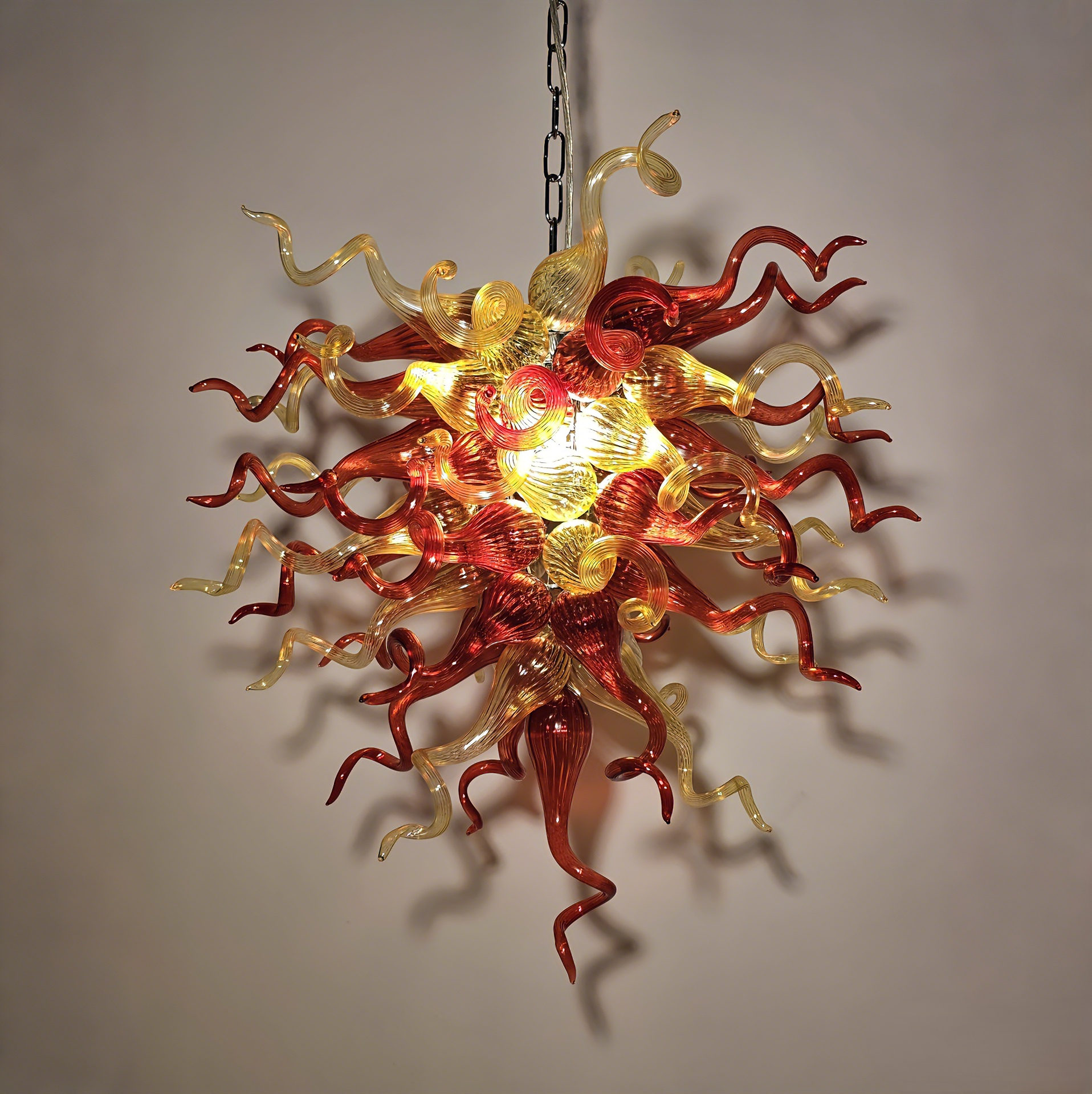 Chihuly Style Chandelier Hand Blown Glass Chandelier (Christmas Limited Edition Amber With Red)