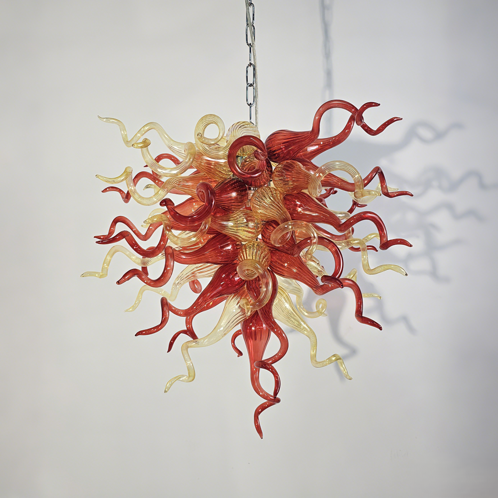 Chihuly Style Chandelier Hand Blown Glass Chandelier (Christmas Limited Edition Amber With Red)