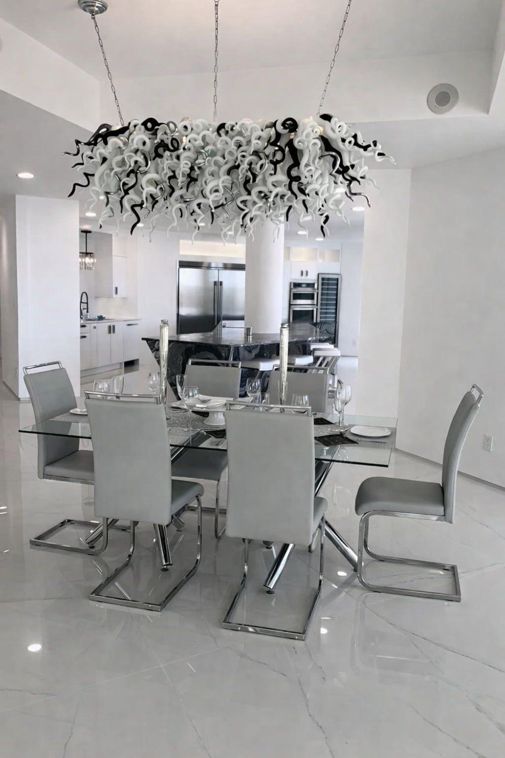 Chihuly Style Dining Room Chandelier(White, Black, Silver) 