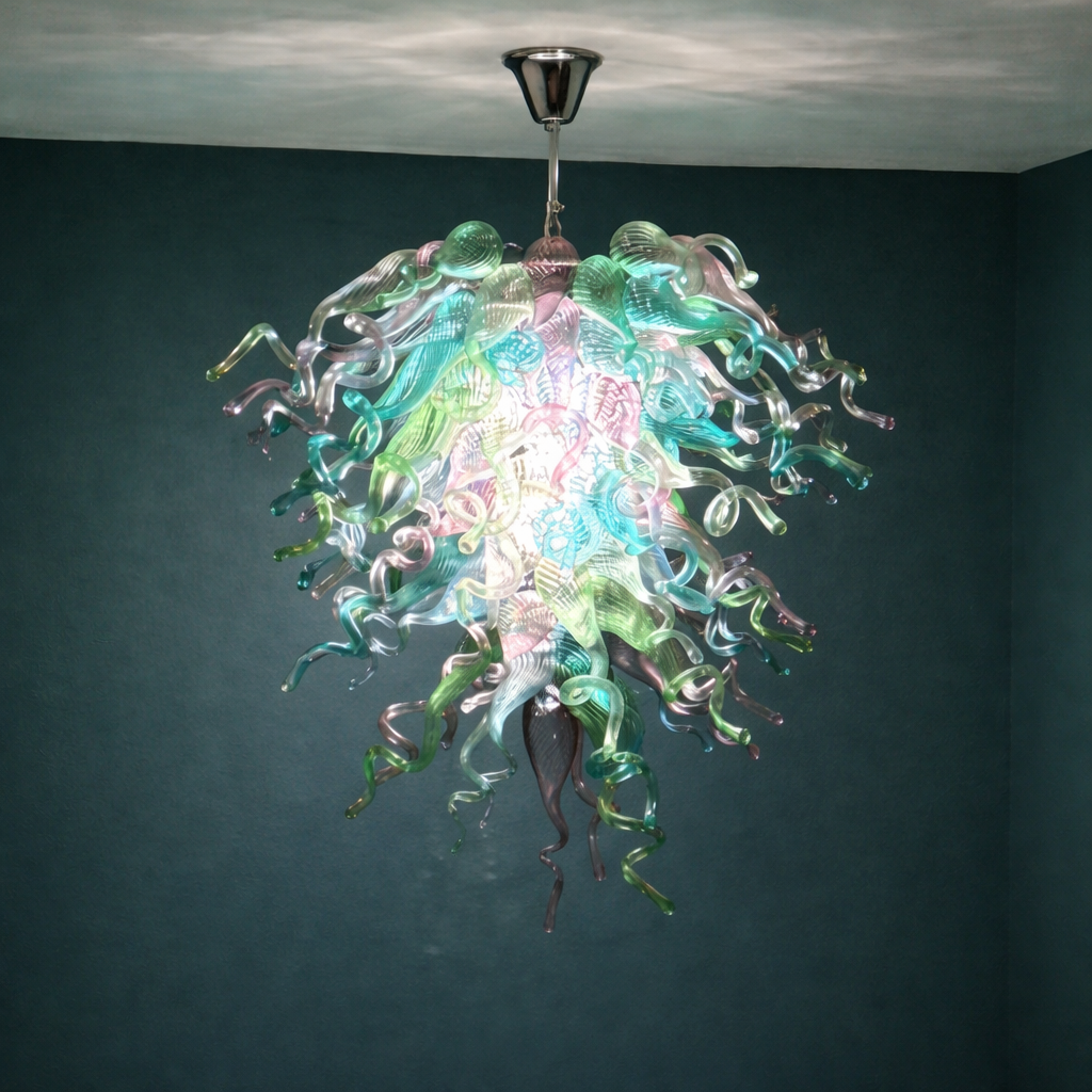 Hand Blown Glass Chandelier Chihuly Style Chandelier For Sale (Colorful)