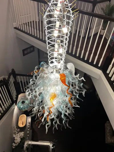 Large Chandeliers For High Ceilings Chihuly Style Chandelier (Blue And White） review Caroline Morris 03
