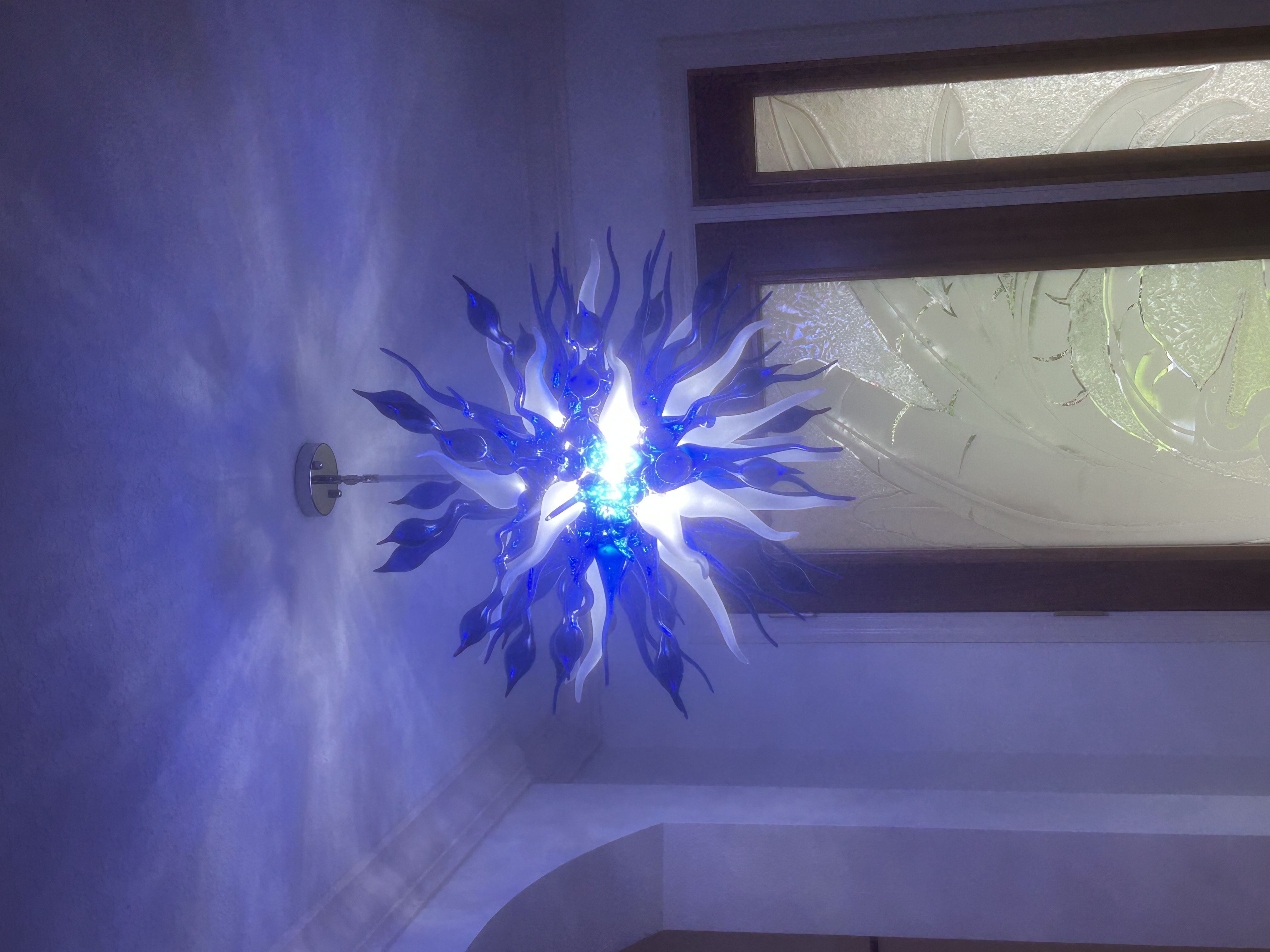 Chihuly Style Chandelier Hand Blown Glass Chandelier (Deep Blue And Frosted White Colors) review Lisamare 00