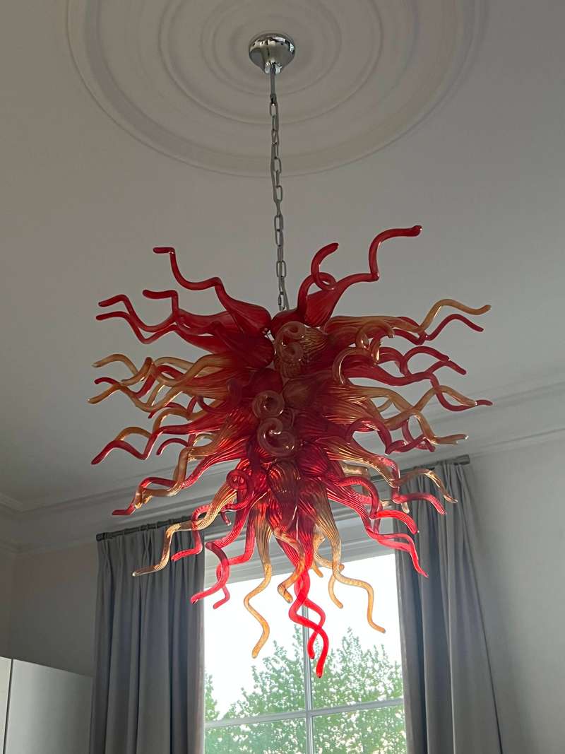 Chihuly Style Chandelier Hand Blown Glass Chandelier (Christmas Limited Edition Amber With Red) review James 01