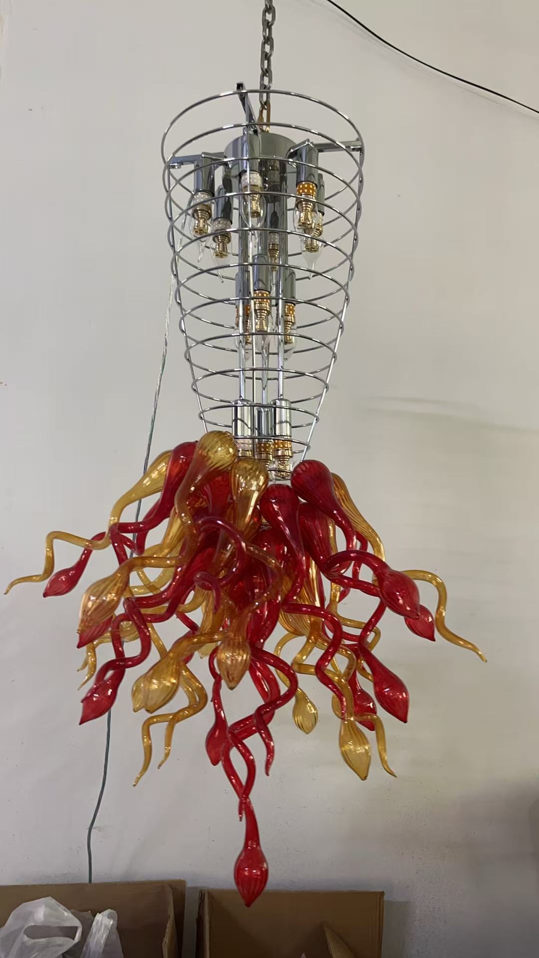 Hand Blown Glass Chandelier Chihuly Style Chandelier For Sale (Amber And Red) review CARE 00