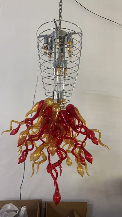 Hand Blown Glass Chandelier Chihuly Style Chandelier For Sale (Amber And Red) review CARE 00