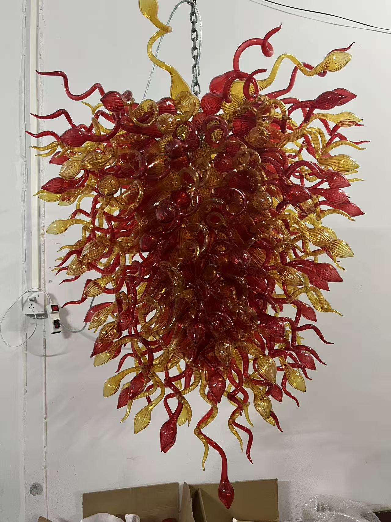 Hand Blown Glass Chandelier Chihuly Style Chandelier For Sale (Amber And Red) review CARE 01