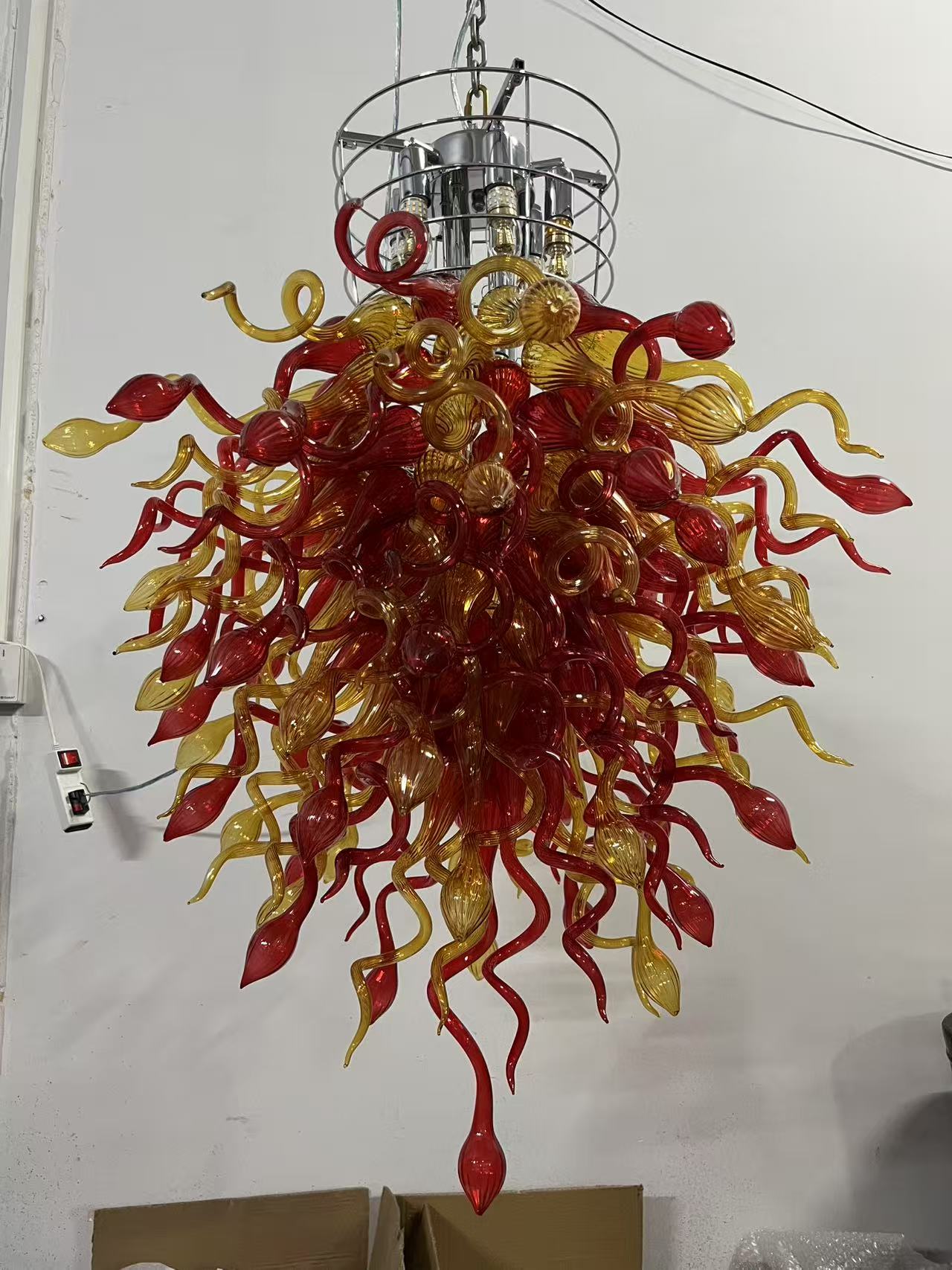Hand Blown Glass Chandelier Chihuly Style Chandelier For Sale (Amber And Red) review CARE 02