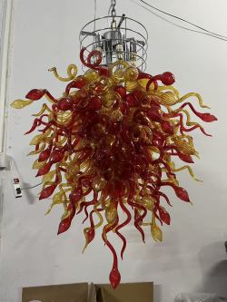 Hand Blown Glass Chandelier Chihuly Style Chandelier For Sale (Amber And Red) review CARE 03