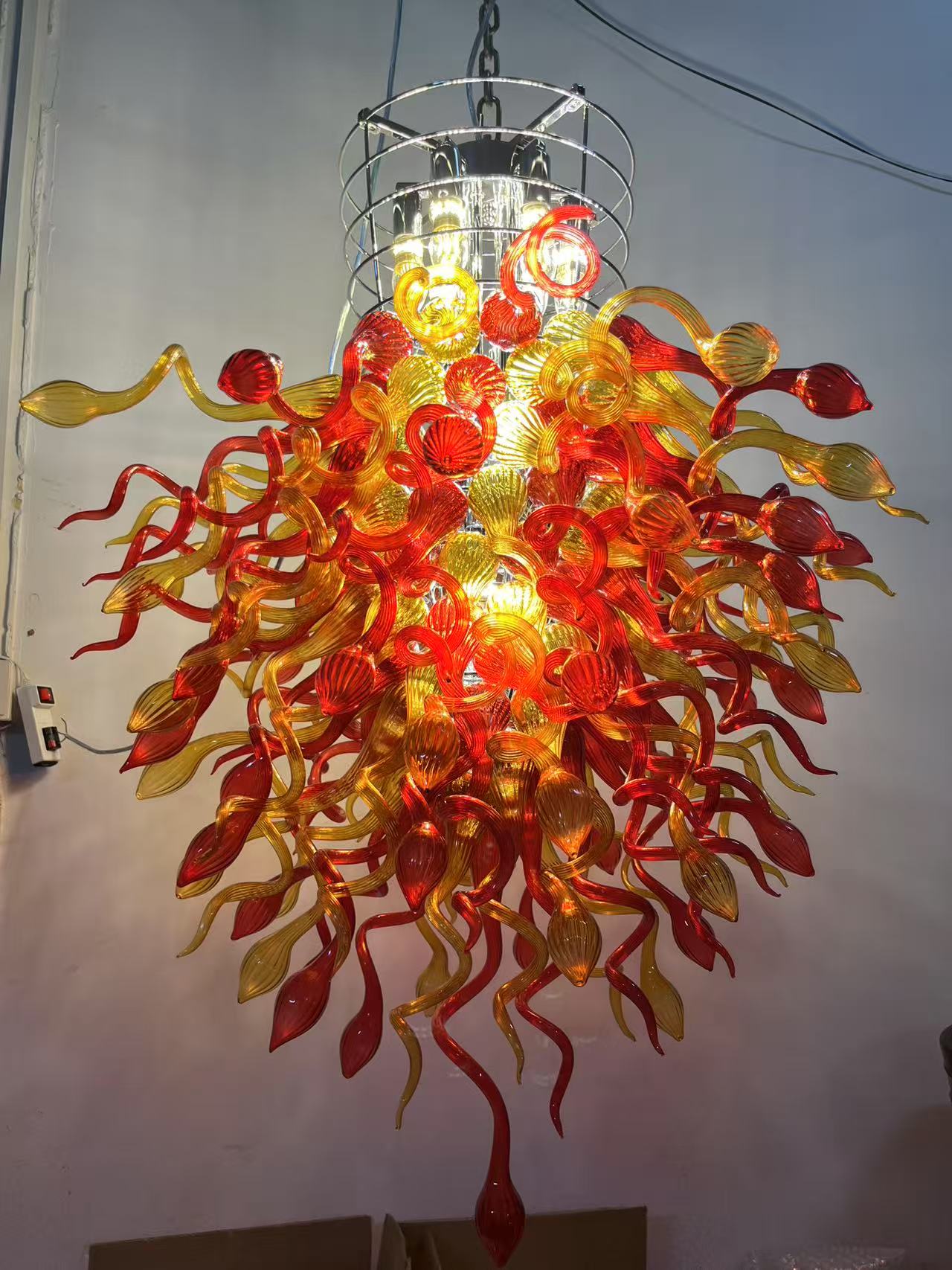 Hand Blown Glass Chandelier Chihuly Style Chandelier For Sale (Amber And Red) review CARE 03