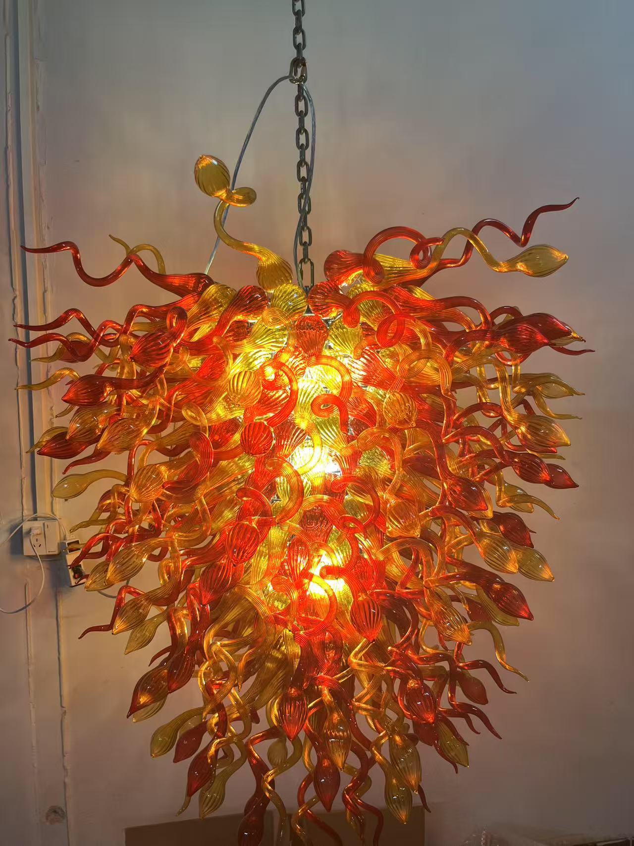 Hand Blown Glass Chandelier Chihuly Style Chandelier For Sale (Amber And Red) review CARE 04