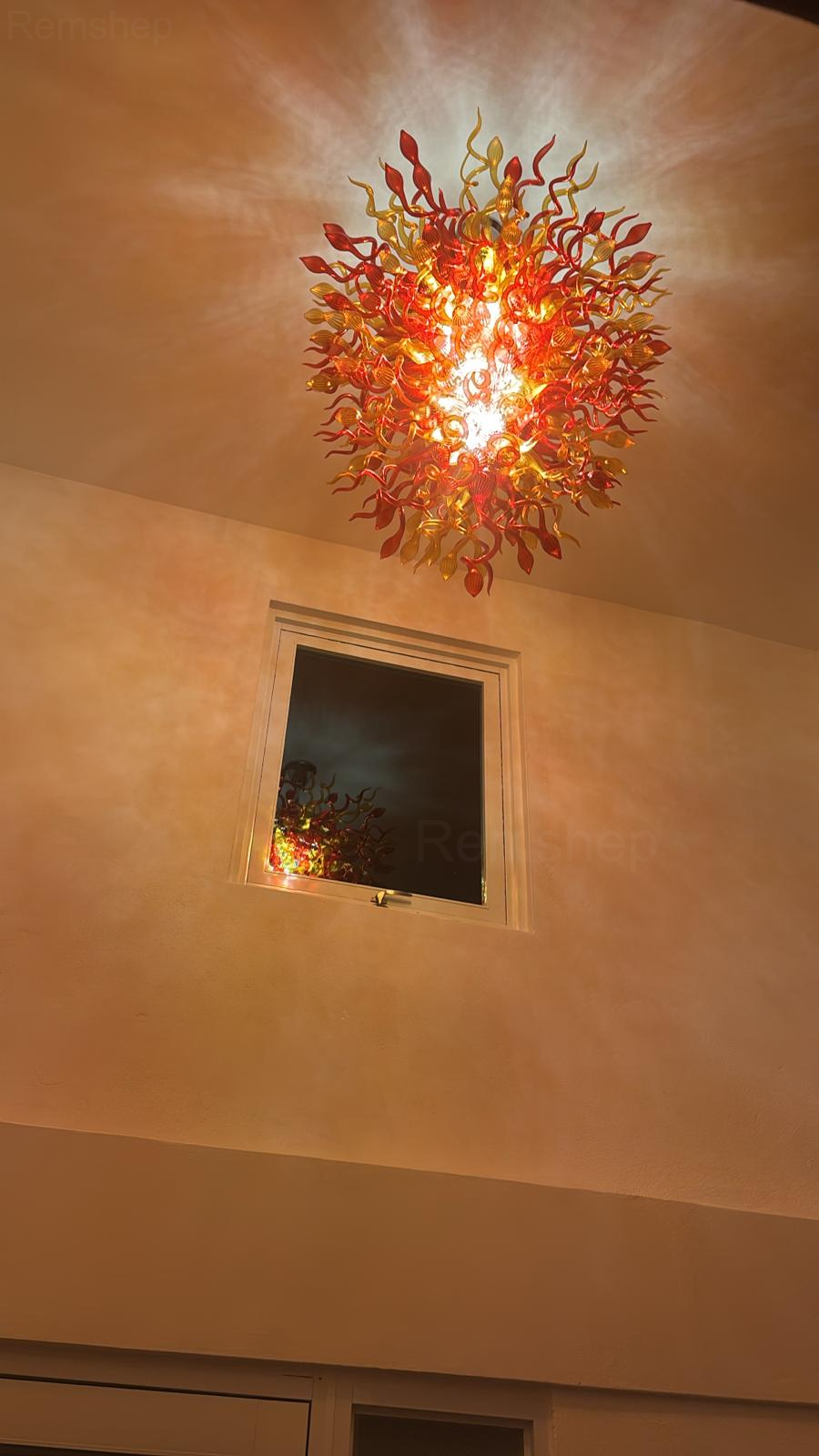 Hand Blown Glass Chandelier Chihuly Style Chandelier For Sale (Amber And Red) review Kelly 01