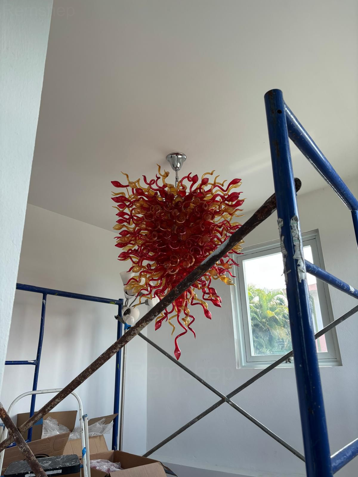 Hand Blown Glass Chandelier Chihuly Style Chandelier For Sale (Amber And Red) review Kelly 02