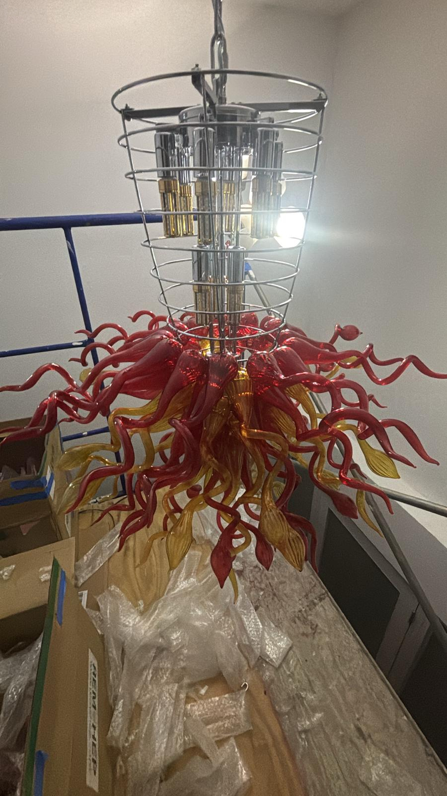 Hand Blown Glass Chandelier Chihuly Style Chandelier For Sale (Amber And Red) review Kelly 03