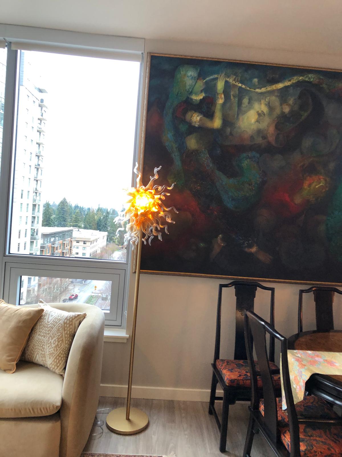 Chihuly Style Blown Glass Floor Lamp for Living Rooom (Gold-to-Clear Gradient) review Vimla 02