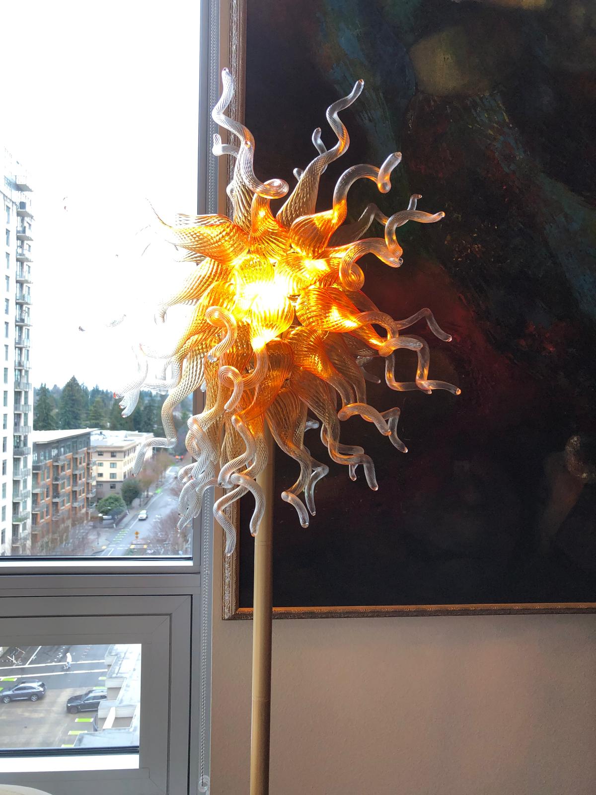 Chihuly Style Blown Glass Floor Lamp for Living Rooom (Gold-to-Clear Gradient) review Vimla 01