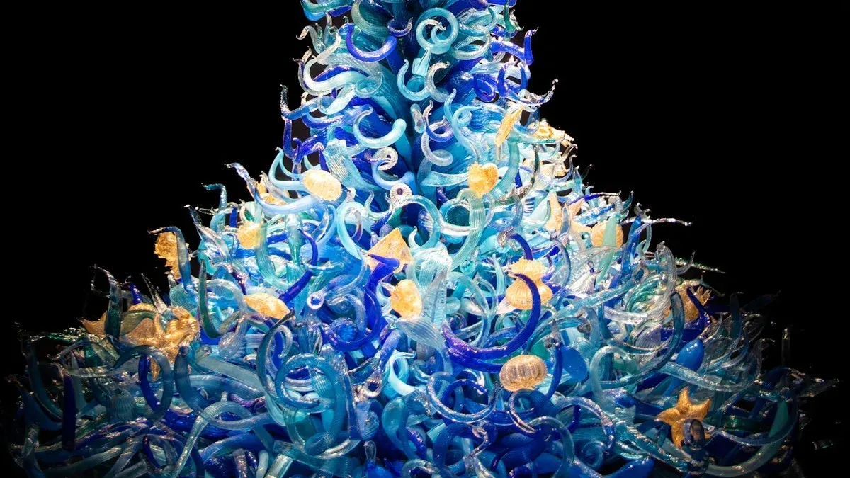 blue hanging lights