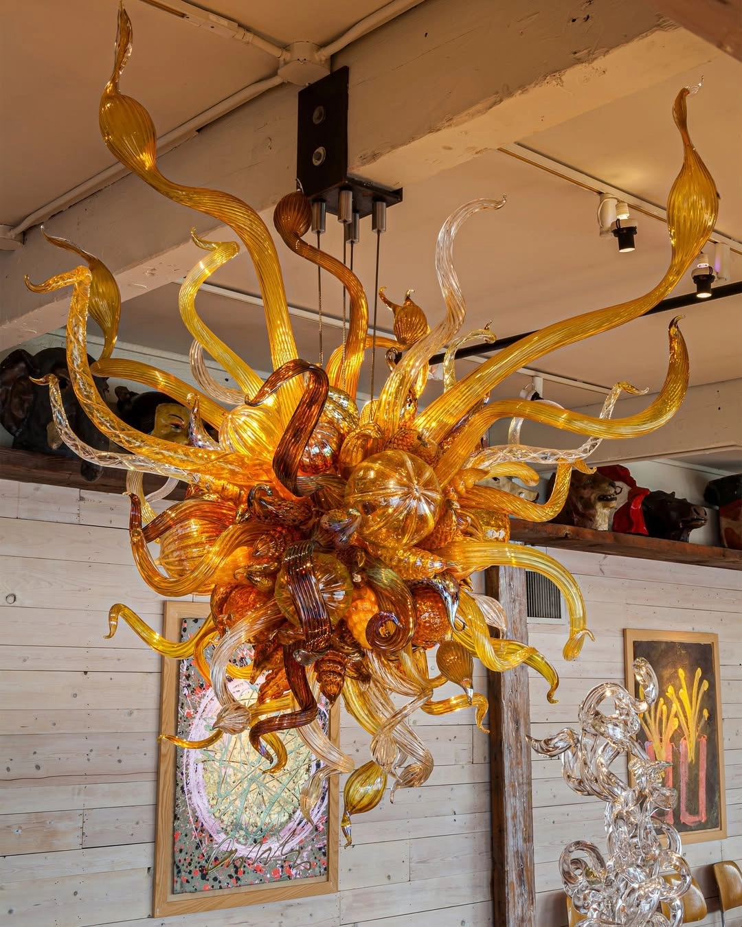 Chihuly Amber Glass Chandeliers