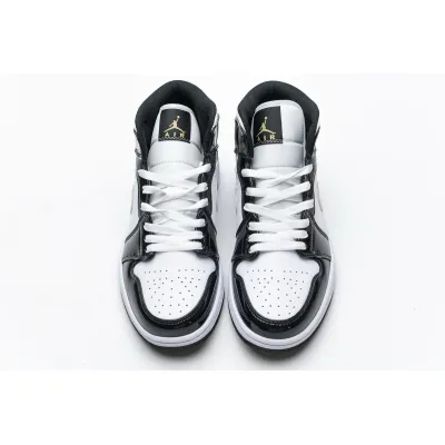 OG Jordan 1 Mid Patent Black White Gold 02