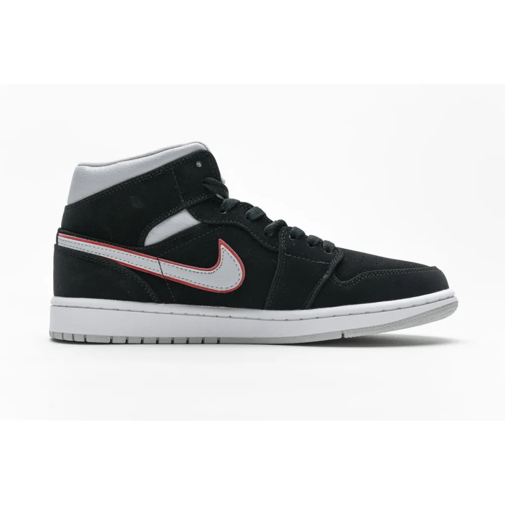 OG Jordan 1 Mid Black Particle Grey Gym Red