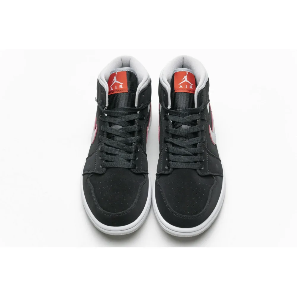 OG Jordan 1 Mid Black Particle Grey Gym Red