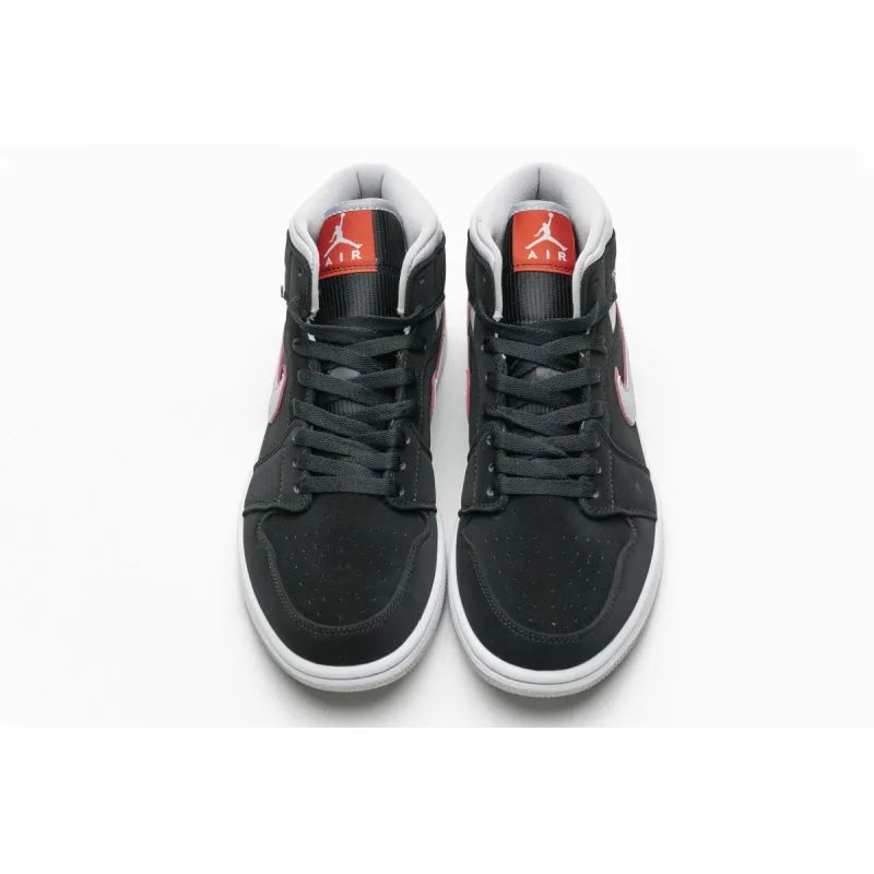OG Jordan 1 Mid Black Particle Grey Gym Red