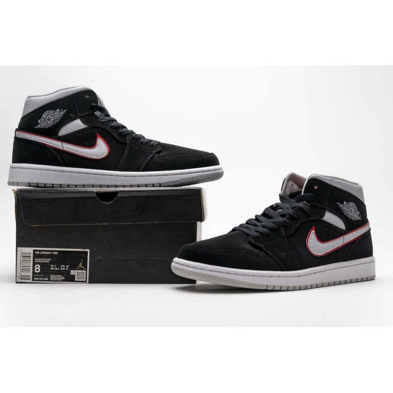 OG Jordan 1 Mid Black Particle Grey Gym Red