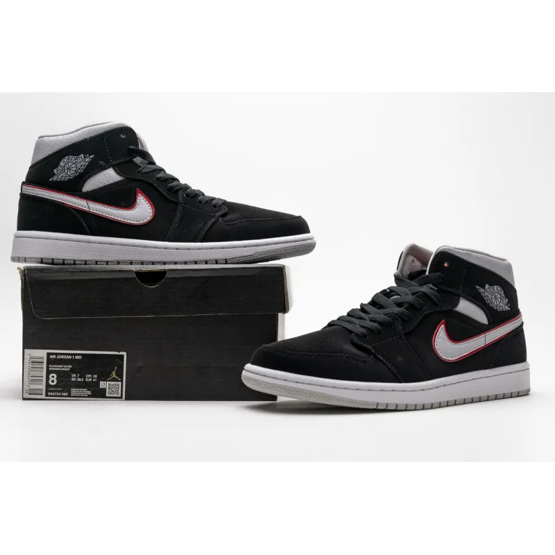 OG Jordan 1 Mid Black Particle Grey Gym Red