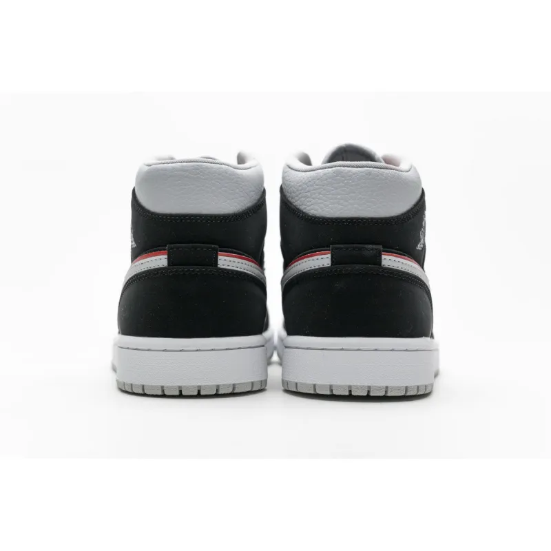 OG Jordan 1 Mid Black Particle Grey Gym Red