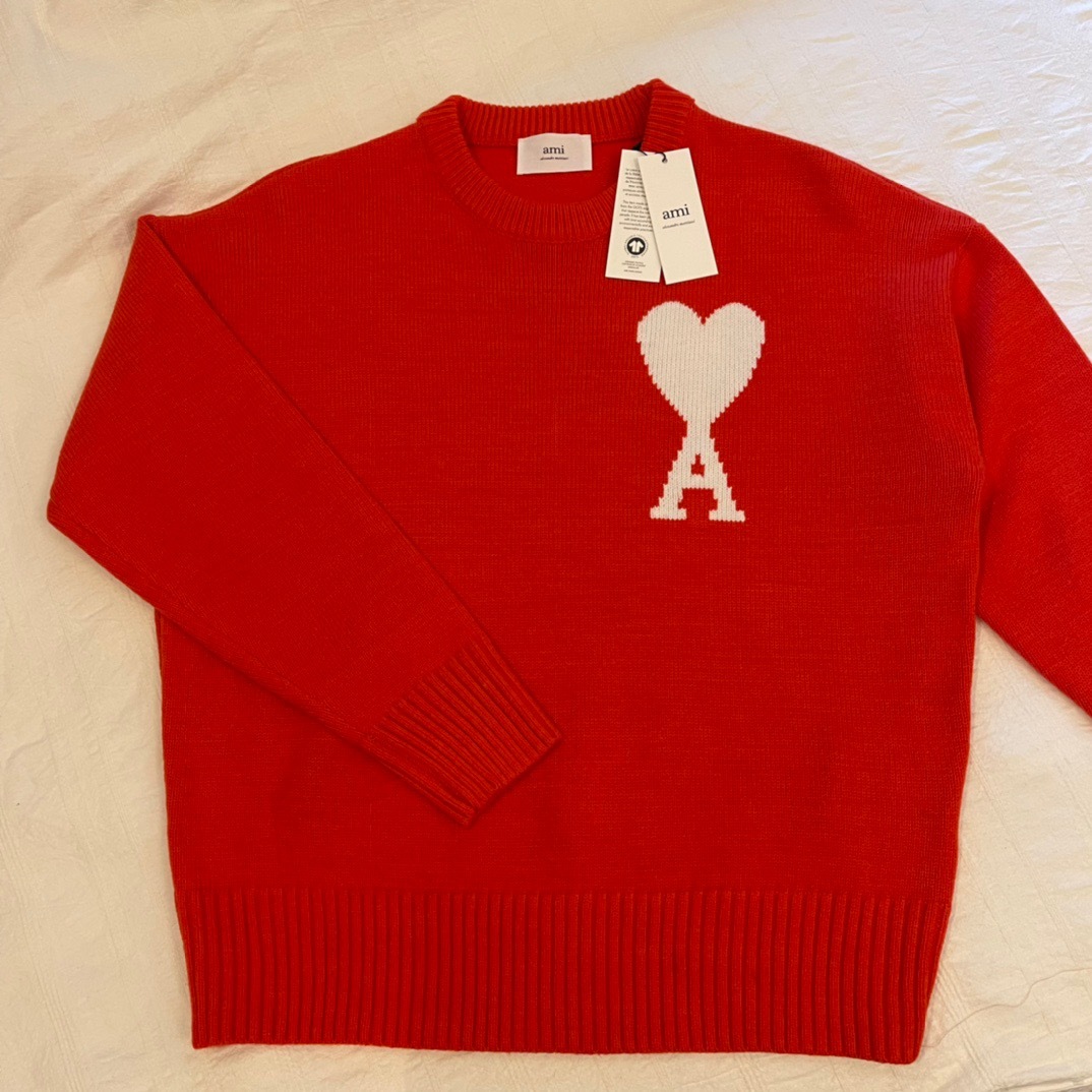clothes - Ami Paris heart jacquard wool blend crew neck sweater