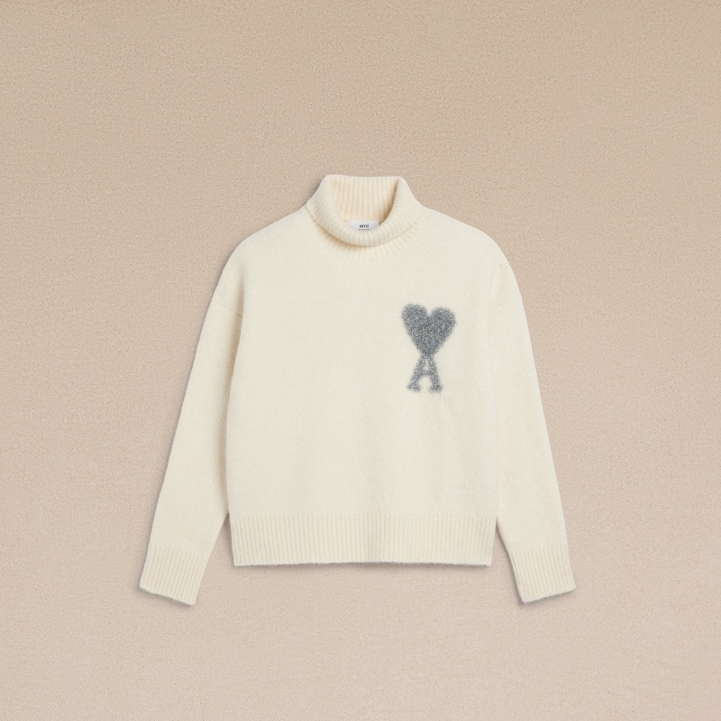 clothes - AMI PARIS silver love knitted turtleneck sweater