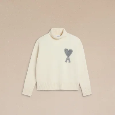 clothes - AMI PARIS silver love knitted turtleneck sweater 01