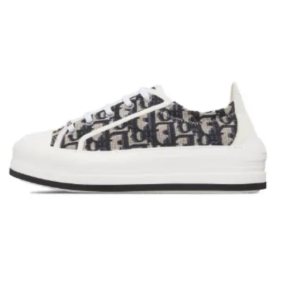 PKGoden Dior Oblique Printed Fashion Board Shoes New Thick Bottom Black Embroidery 01