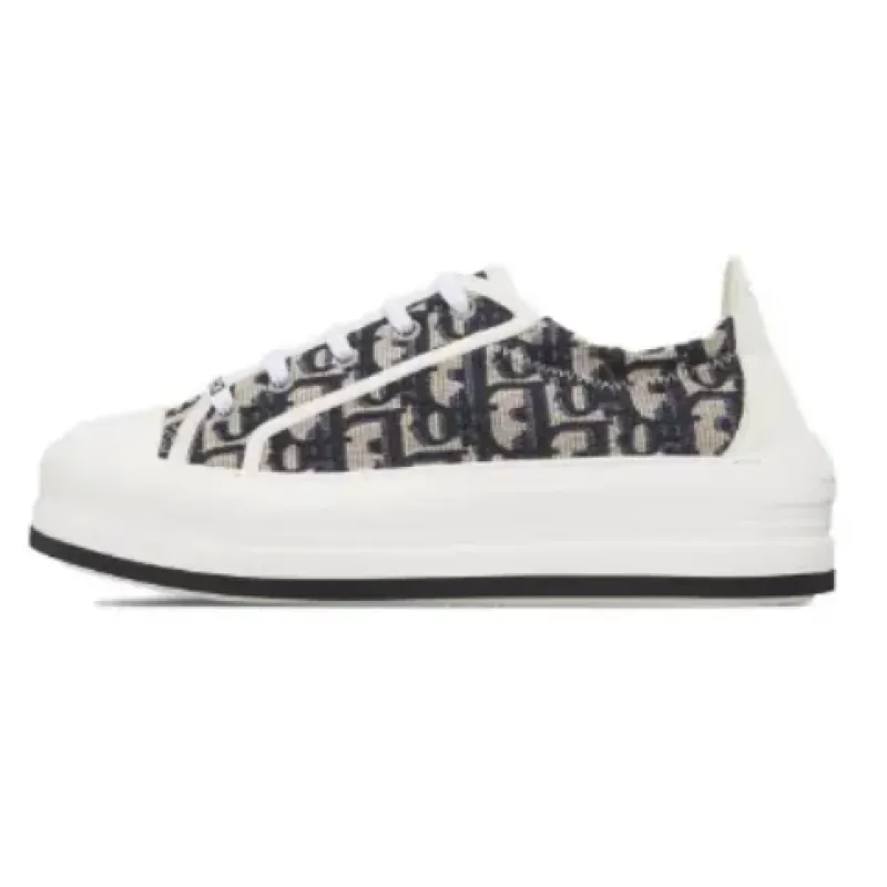 PKGoden Dior Oblique Printed Fashion Board Shoes New Thick Bottom Black Embroidery