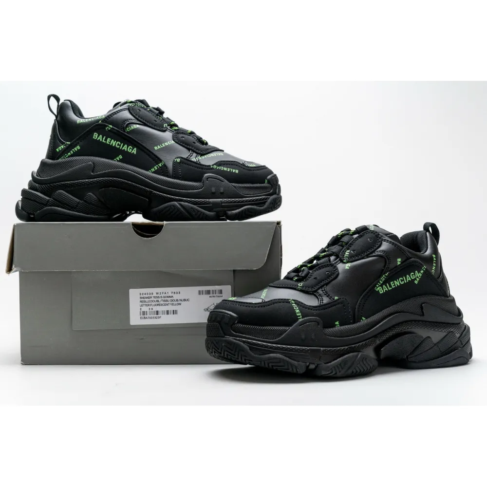PKGoden Balenciaga  Triple S Letter Fluorescent Yellow 524039 W2FA1 7633