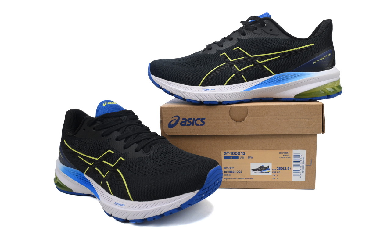 Special Sale Asics GT 1000 12 Black Blue Yellow 1011B631-002